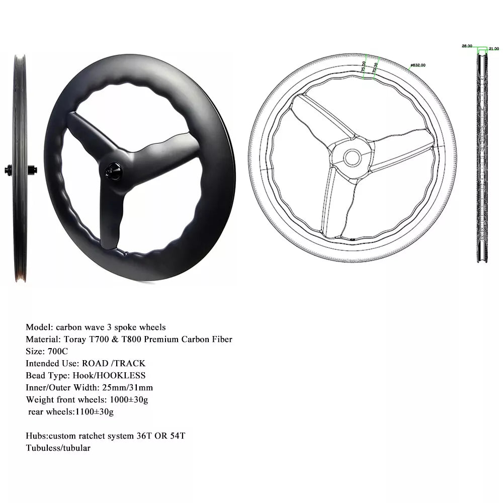 Carbon Tri Spoke Wheel 700C Road Time trial Carbon Wheels TT/ROAD/TRACK racing bicycle wheels Toray T700+T800