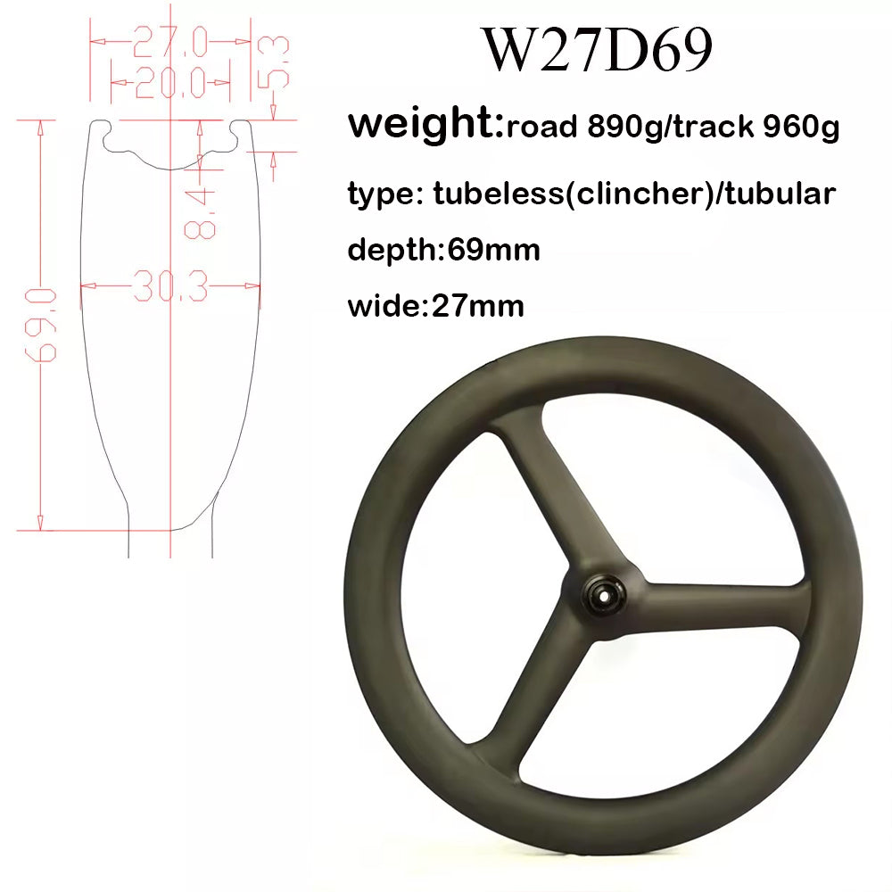 Carbon Tri Spoke Wheel 700C Road Time trial Carbon Wheels TT/ROAD/TRACK racing bicycle wheels Toray T700+T800