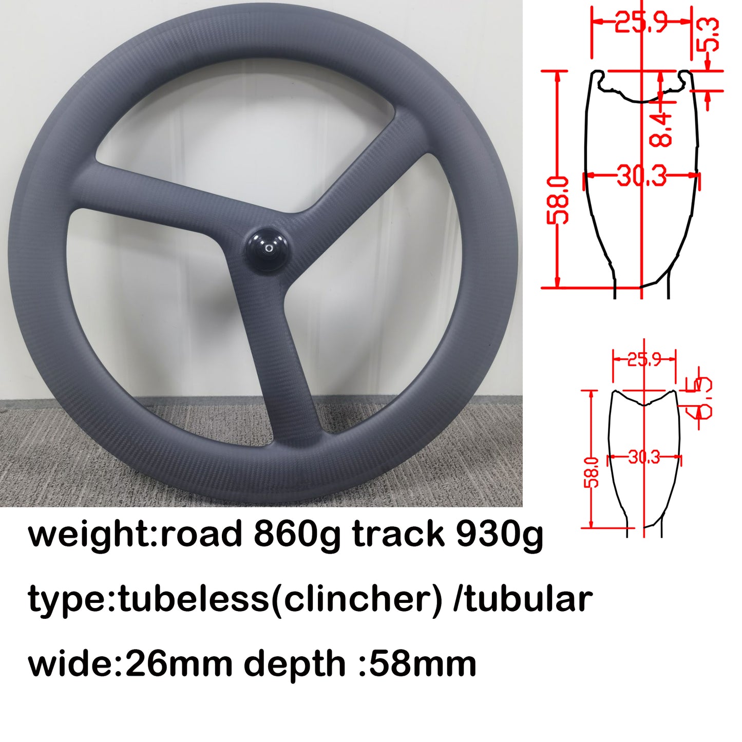 Carbon Tri Spoke Wheel 700C Road Time trial Carbon Wheels TT/ROAD/TRACK racing bicycle wheels Toray T700+T800