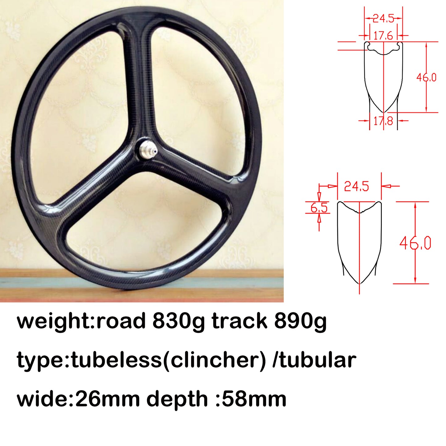 Carbon Tri Spoke Wheel 700C Road Time trial Carbon Wheels TT/ROAD/TRACK racing bicycle wheels Toray T700+T800