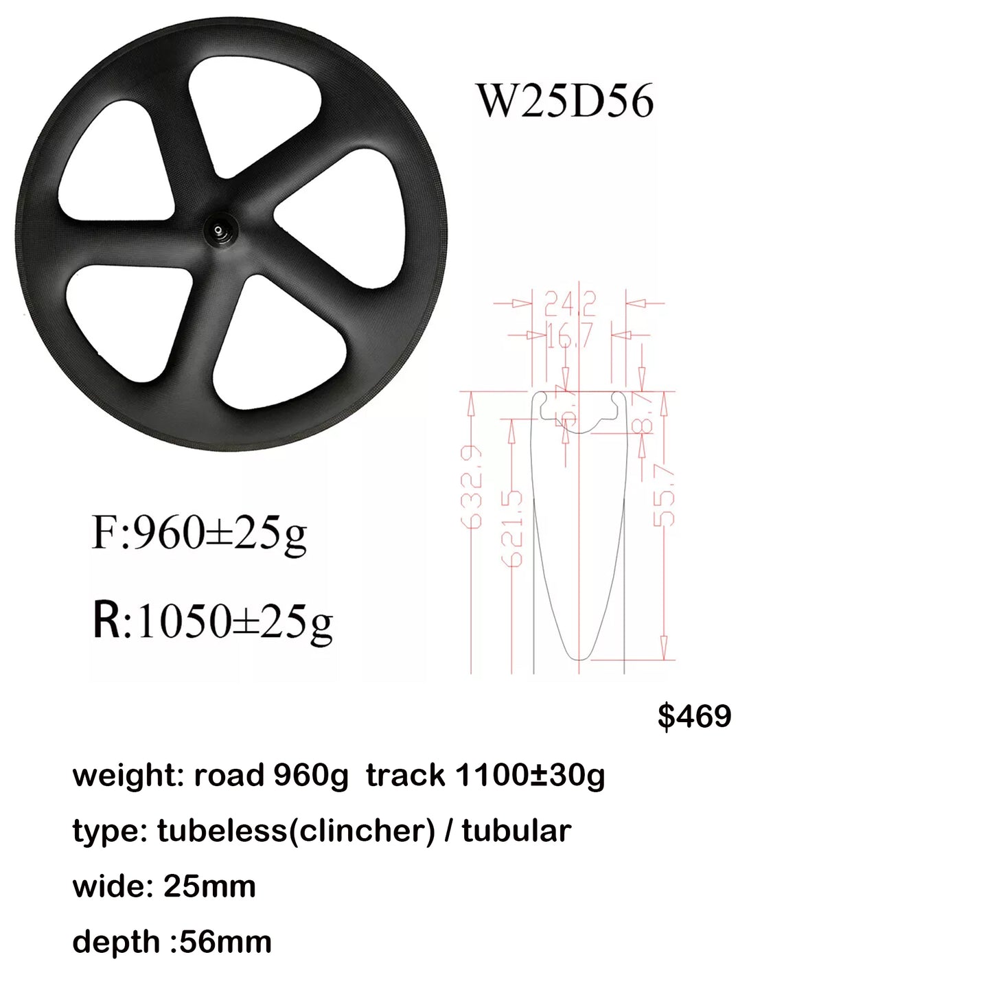 carbon five spokes wheel 700C Fixed Gear Track/Road/TT bike full carbon fibre 5 spokes bicycle wheelset