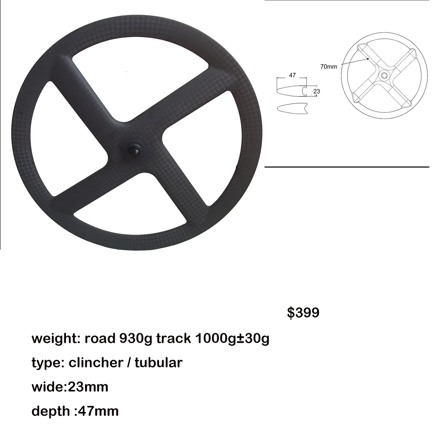 Full Carbon 4 Spokes wheel 700C Clincher/Tubular Wheels four-spoke carbon wheelset for Track/Road Bike Fixed Gear Cycling