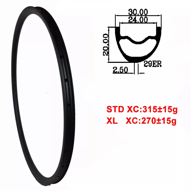 280g 29er Carbon Mtb Rims XC Tubeless Carbon Rim UD/3K 12K 3K Twill Matte Glossy 29in Clincher Hookless New Asymmetric