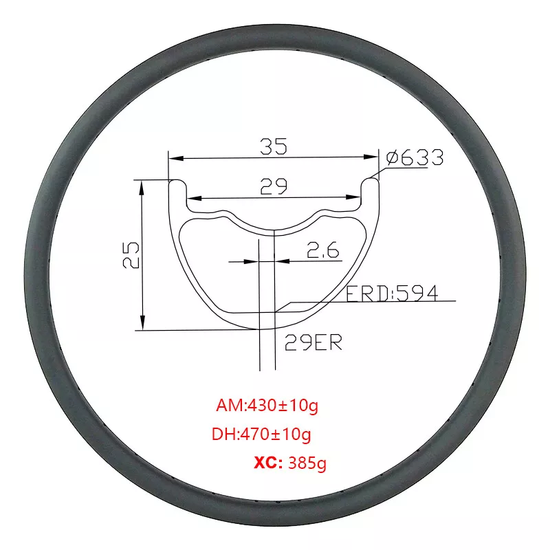 280g 29er Carbon Mtb Rims XC Tubeless Carbon Rim UD/3K 12K 3K Twill Matte Glossy 29in Clincher Hookless New Asymmetric