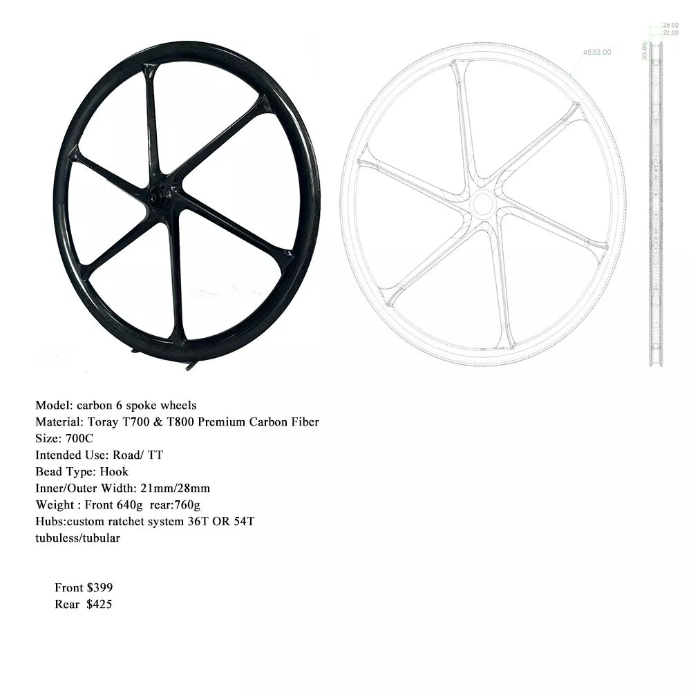 carbon 6 Spoke Wheelset 700C Road Bike Gravel SuperLight Tubeless HG XDR 12s Speed Disc Ratchet System 36T Hub