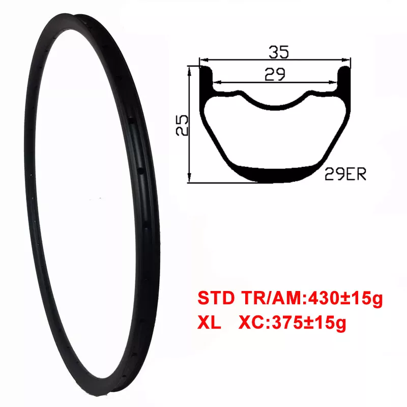 280g 29er Carbon Mtb Rims XC Tubeless Carbon Rim UD/3K 12K 3K Twill Matte Glossy 29in Clincher Hookless New Asymmetric