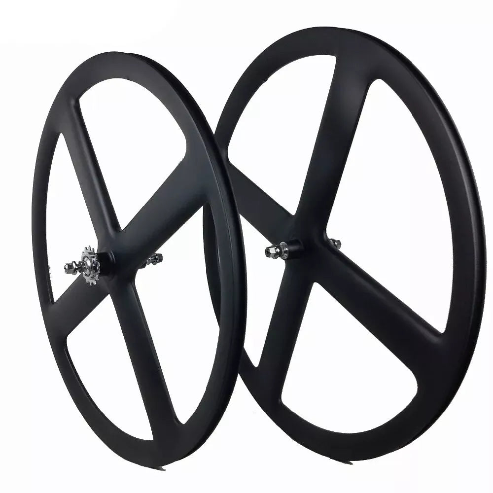 Full Carbon 4 Spokes wheel 700C Clincher/Tubular Wheels four-spoke carbon wheelset for Track/Road Bike Fixed Gear Cycling