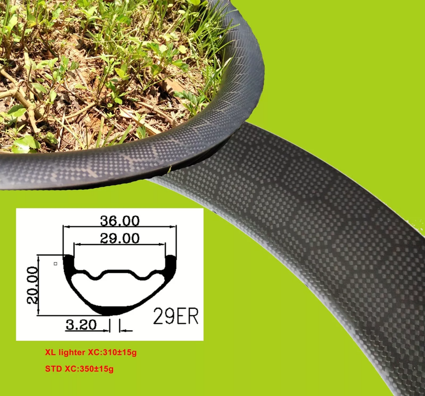 280g 29er Carbon Mtb Rims XC Tubeless Carbon Rim UD/3K 12K 3K Twill Matte Glossy 29in Clincher Hookless New Asymmetric