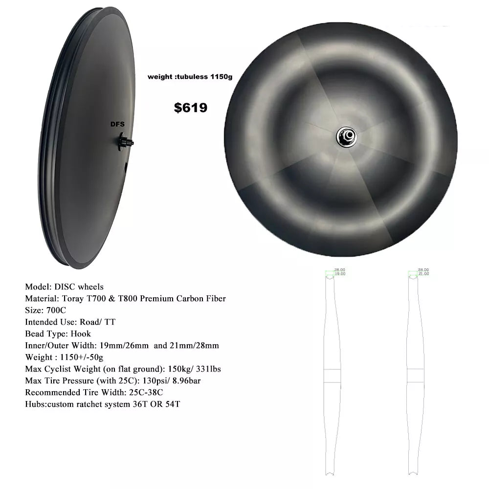 Carbon disc wheel 700C 23/25/26/28mm width track/road bike TT/fixed gear cycle carbon wheels