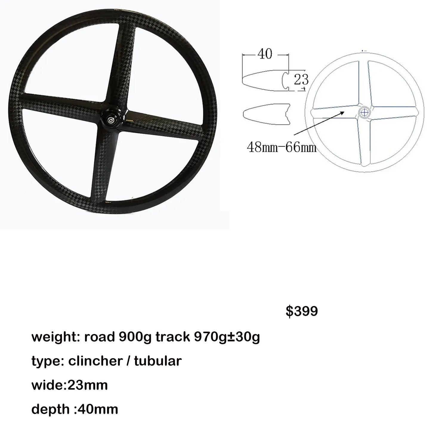 Full Carbon 4 Spokes wheel 700C Clincher/Tubular Wheels four-spoke carbon wheelset for Track/Road Bike Fixed Gear Cycling
