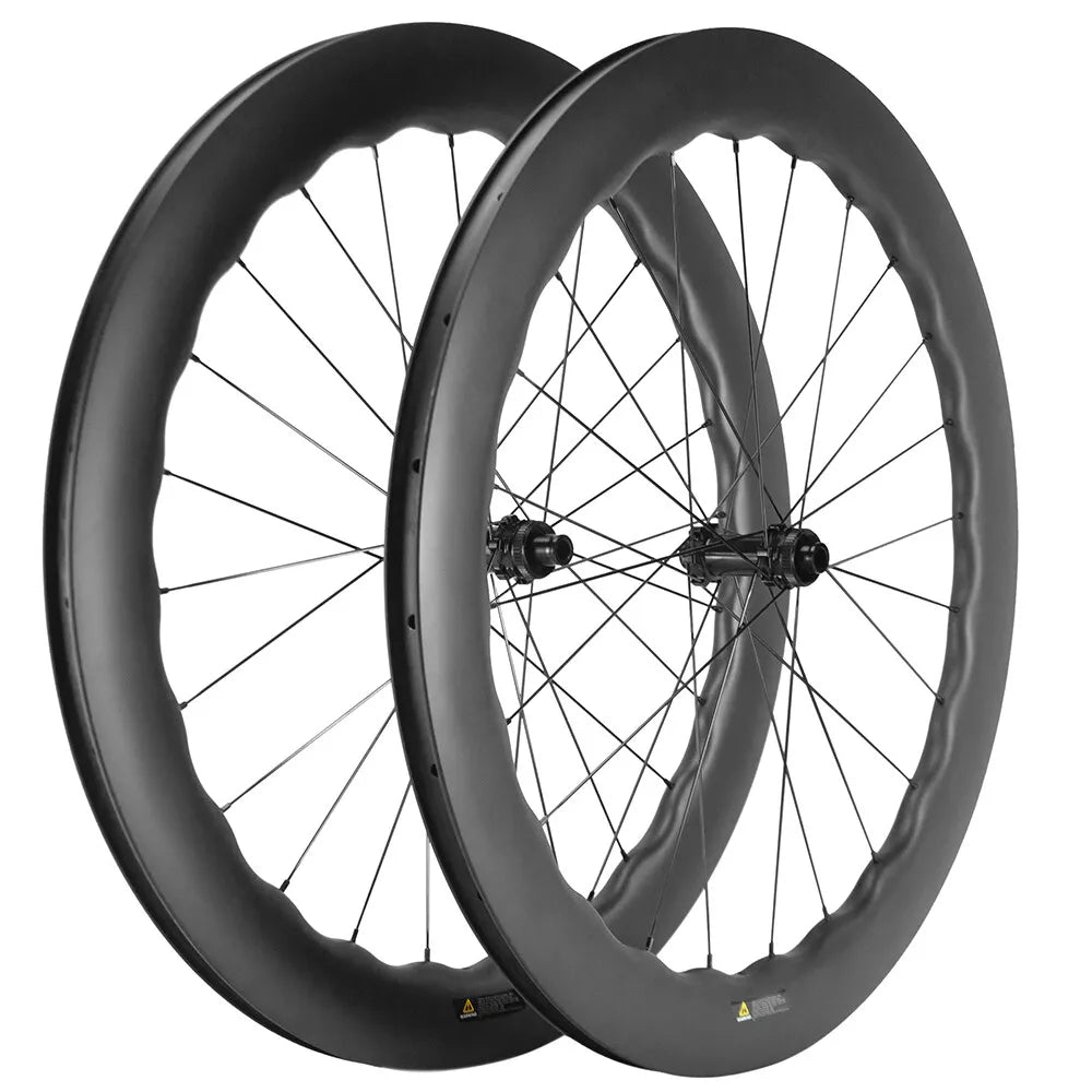 carbon road bike wheels wave WAVE 700c Carbon Wheelset Tubeless Ratchet Hub Quality Bicycle Wave Rim AERO Spoke Center-Lock Disc Brake Wheels