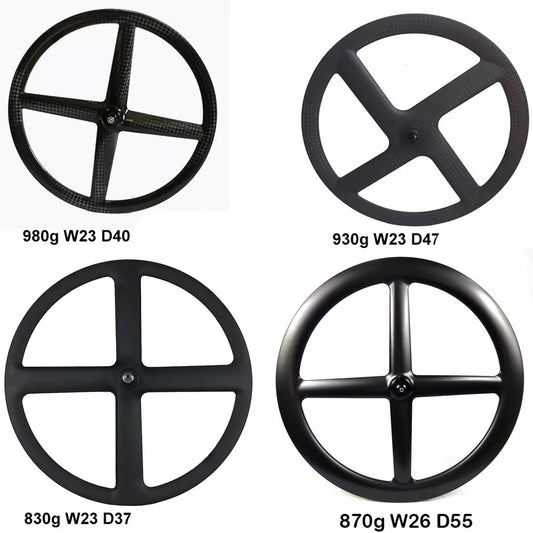 Full Carbon 4 Spokes wheel 700C Clincher/Tubular Wheels four-spoke carbon wheelset for Track/Road Bike Fixed Gear Cycling