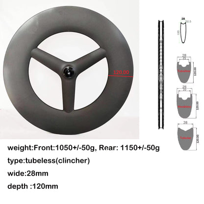 Carbon Tri Spoke Wheel 700C Road Time trial Carbon Wheels TT/ROAD/TRACK racing bicycle wheels Toray T700+T800
