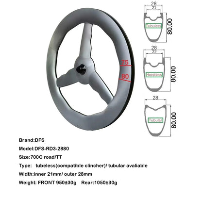 Carbon Tri Spoke Wheel 700C Road Time trial Carbon Wheels TT/ROAD/TRACK racing bicycle wheels Toray T700+T800