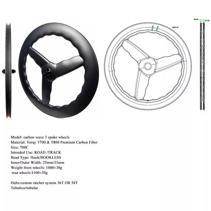 Carbon Tri Spoke Wheel 700C Road Time trial Carbon Wheels TT/ROAD/TRACK racing bicycle wheels Toray T700+T800