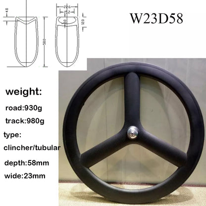 Carbon Tri Spoke Wheel 700C Road Time trial Carbon Wheels TT/ROAD/TRACK racing bicycle wheels Toray T700+T800