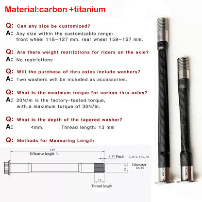 DFS Carbon Thru Axle Road Bicycle Wheel Ultralight 30g Compatible Carbon Fiber Frame Customized by length