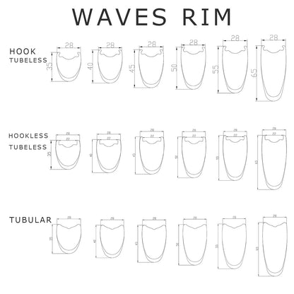 Carbon wave Rims 700C wave 35/40/45/50/55/65mm Depth Carbon Road Bicycle Wheel 28/31mm Wide Gravel Disc Brake