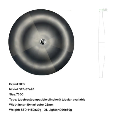 Carbon disc wheel 700C 23/25/26/28mm width track/road bike TT/fixed gear cycle carbon wheels