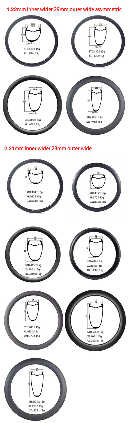 Carbon Road bike rim 30/35/40/45/50/55/60mm 700C Bicycle Carbon Rim Disc Brake 28mm wide Bike Tubeless Rims