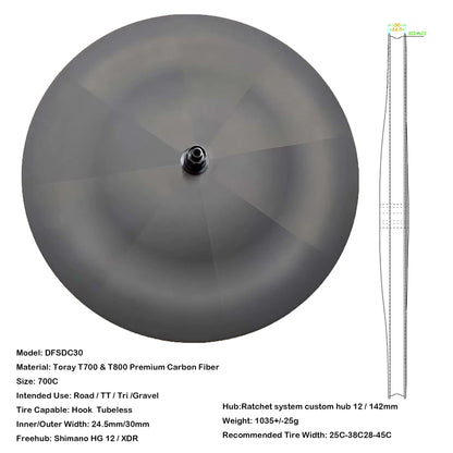 DFS 30mm wide Carbon disc wheel gravel 700C 23/25/26/28mm width track/road bike TT/fixed gear cycle carbon wheels 920g