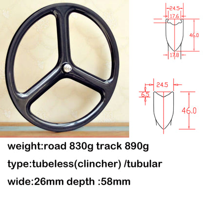 Carbon Tri Spoke Wheel 700C Road Time trial Carbon Wheels TT/ROAD/TRACK racing bicycle wheels Toray T700+T800