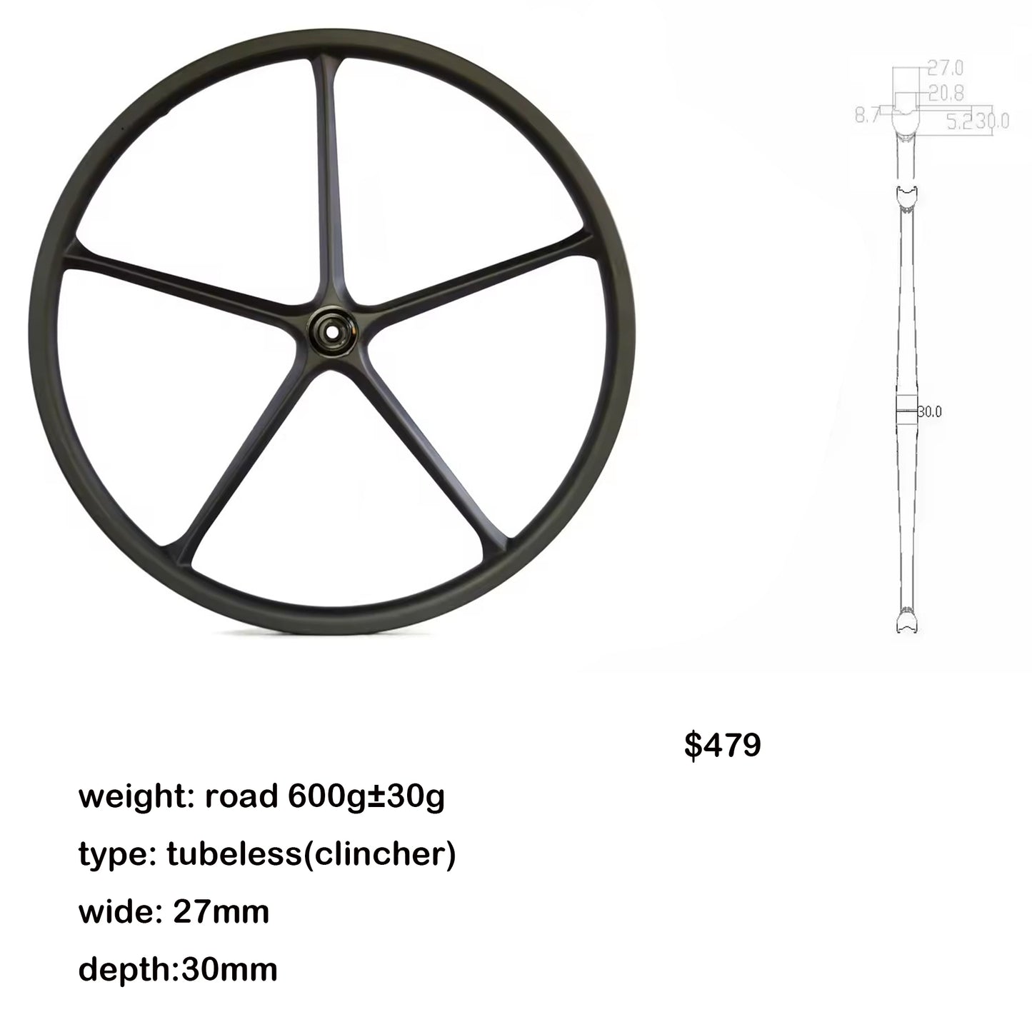 carbon five spokes wheel 700C Fixed Gear Track/Road/TT bike full carbon fibre 5 spokes bicycle wheelset