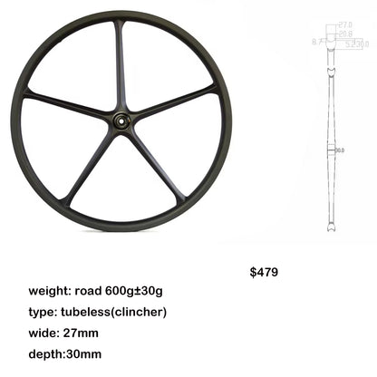 carbon five spokes wheel 700C Fixed Gear Track/Road/TT bike full carbon fibre 5 spokes bicycle wheelset