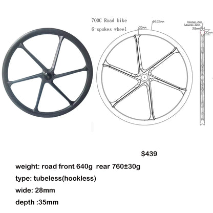 carbon 6 Spoke Wheelset 700C Road Bike Gravel SuperLight Tubeless HG XDR 12s Speed Disc Ratchet System 36T Hub