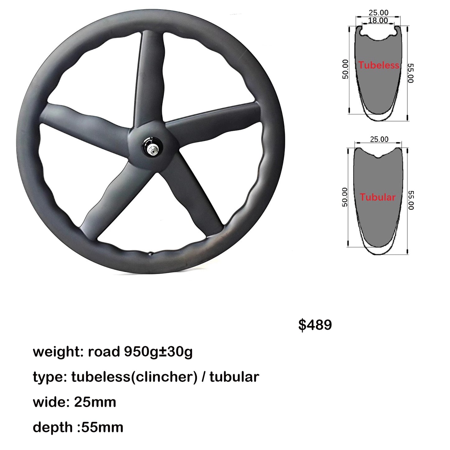 carbon five spokes wheel 700C Fixed Gear Track/Road/TT bike full carbon fibre 5 spokes bicycle wheelset
