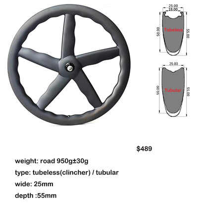 carbon five spokes wheel 700C Fixed Gear Track/Road/TT bike full carbon fibre 5 spokes bicycle wheelset