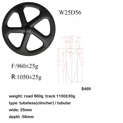 carbon five spokes wheel 700C Fixed Gear Track/Road/TT bike full carbon fibre 5 spokes bicycle wheelset
