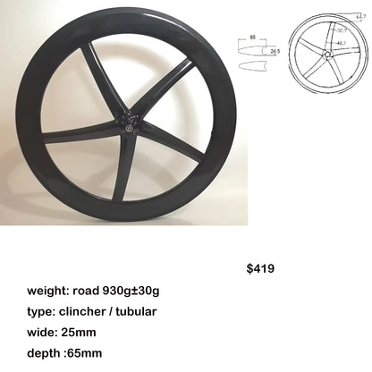 carbon five spokes wheel 700C Fixed Gear Track/Road/TT bike full carbon fibre 5 spokes bicycle wheelset