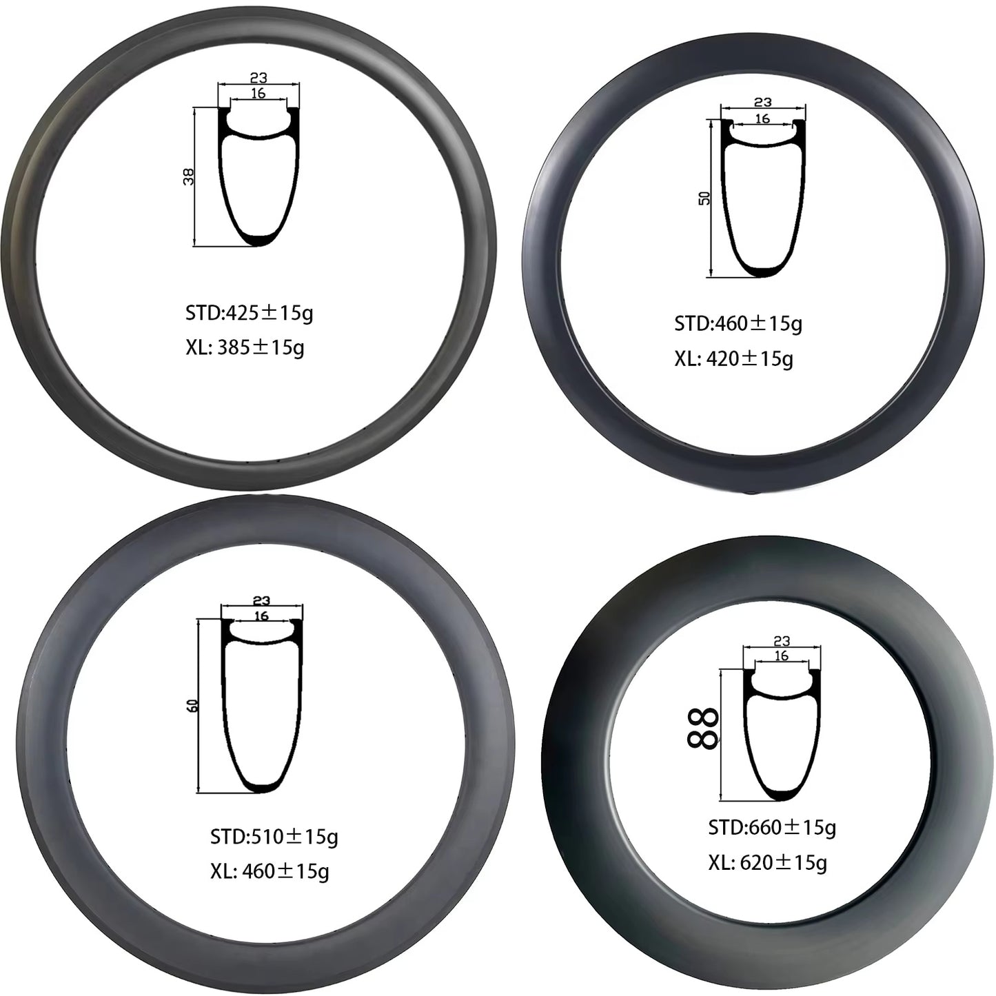 Carbon road bike rim 35/38/45/50/55/60188mm depth Tubeless Rim 23/25mm wide Road/track/TT Bike T800/T1000 Full Carbon Fibre Bicycle Wheelset Rim