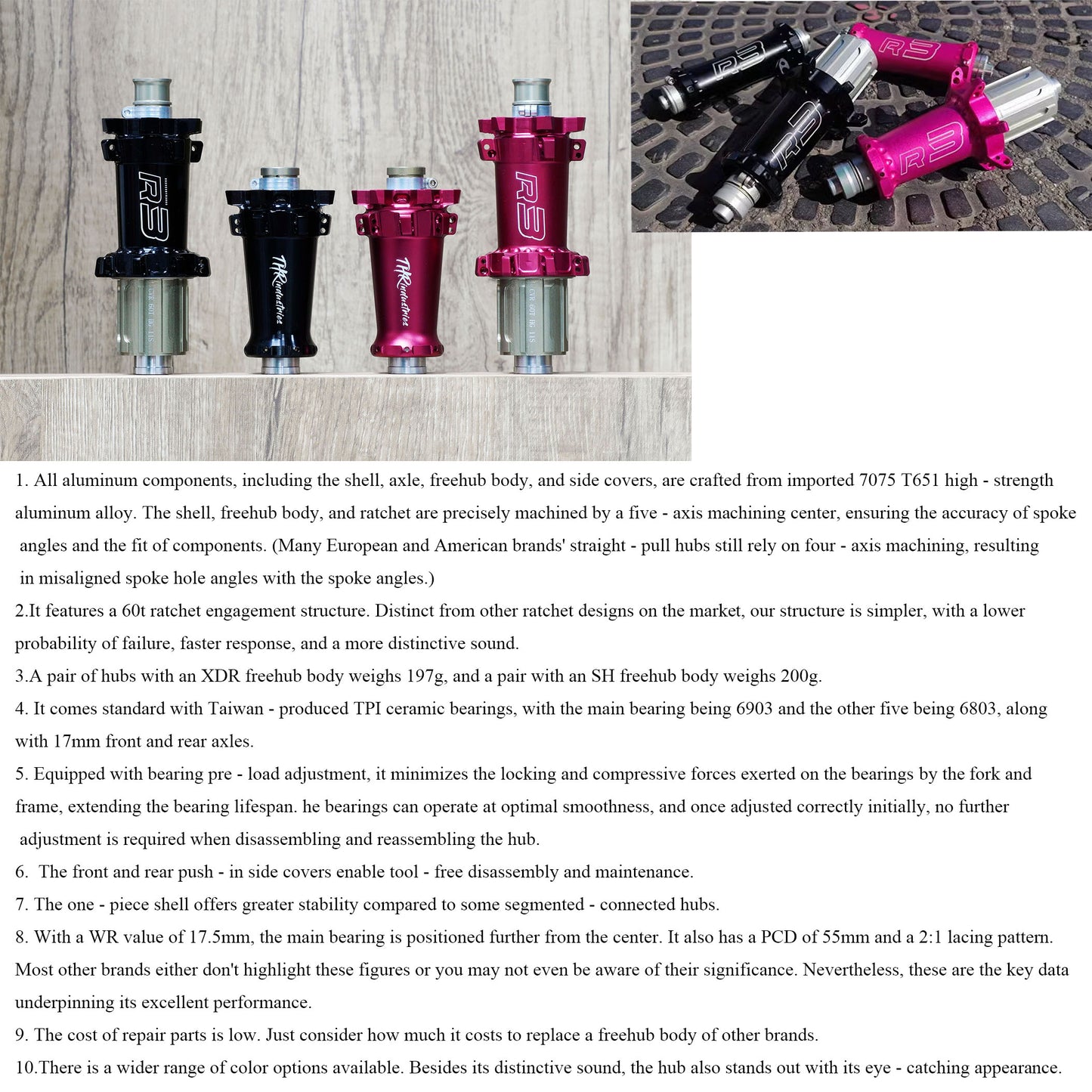 Road Bike Hub R3 Lightweight High - end Road Hubs Rachet Systoem Ultralight Road Bicycle Hub 6 bolt Cycle Hub Disc Rim V-brake HG MS XDR
