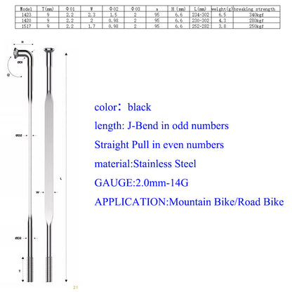 Bike spokes Super Light Bicycle Spoke J-Bend Straight Pull 14G Gauge 2.0 MTB Road Bike Stainless Steel 6.5g/4.3g/3.8g