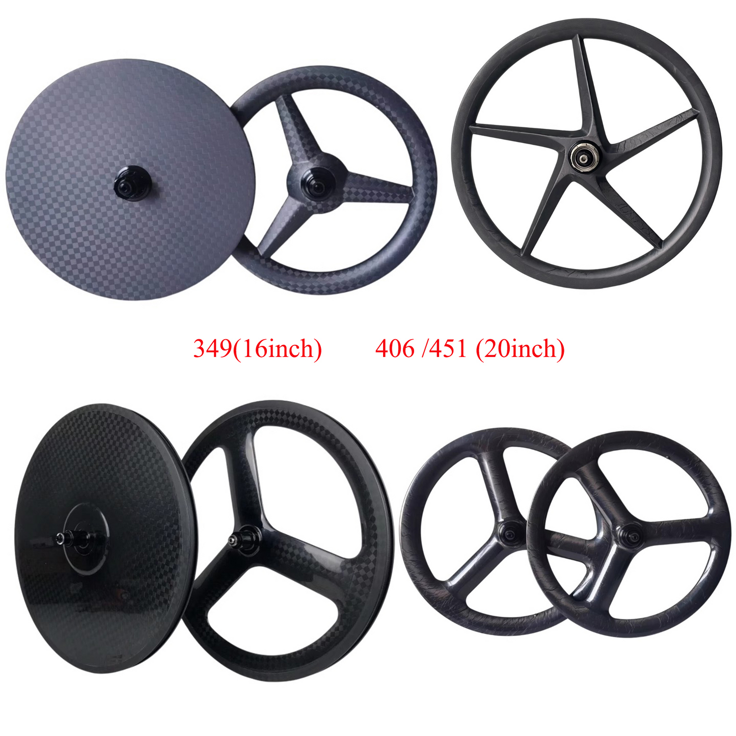 16inch Ultralight 349 Carbon Fiber Wheel Set - Precision-Engineered 16-Inch Wheels for Brompton Folding Bikes and Compact Commuters