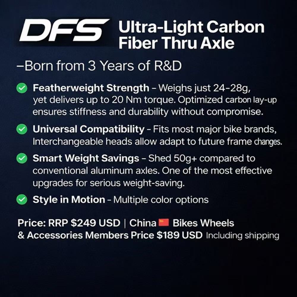 DFS  24g Ultra-Light Carbon Fiber Bicycle Thru-Axle with Titanium Bolts - Universal Road Bike Upgrade  the final step in lightweighting