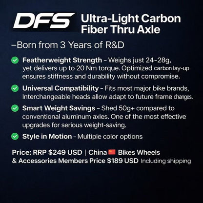 DFS  24g Ultra-Light Carbon Fiber Bicycle Thru-Axle with Titanium Bolts - Universal Road Bike Upgrade  the final step in lightweighting