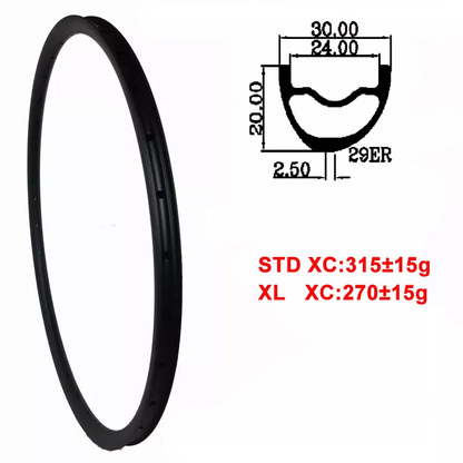 280g 29er Carbon Mtb Rims XC Tubeless Carbon Rim UD/3K 12K 3K Twill Matte Glossy 29in Clincher Hookless New Asymmetric