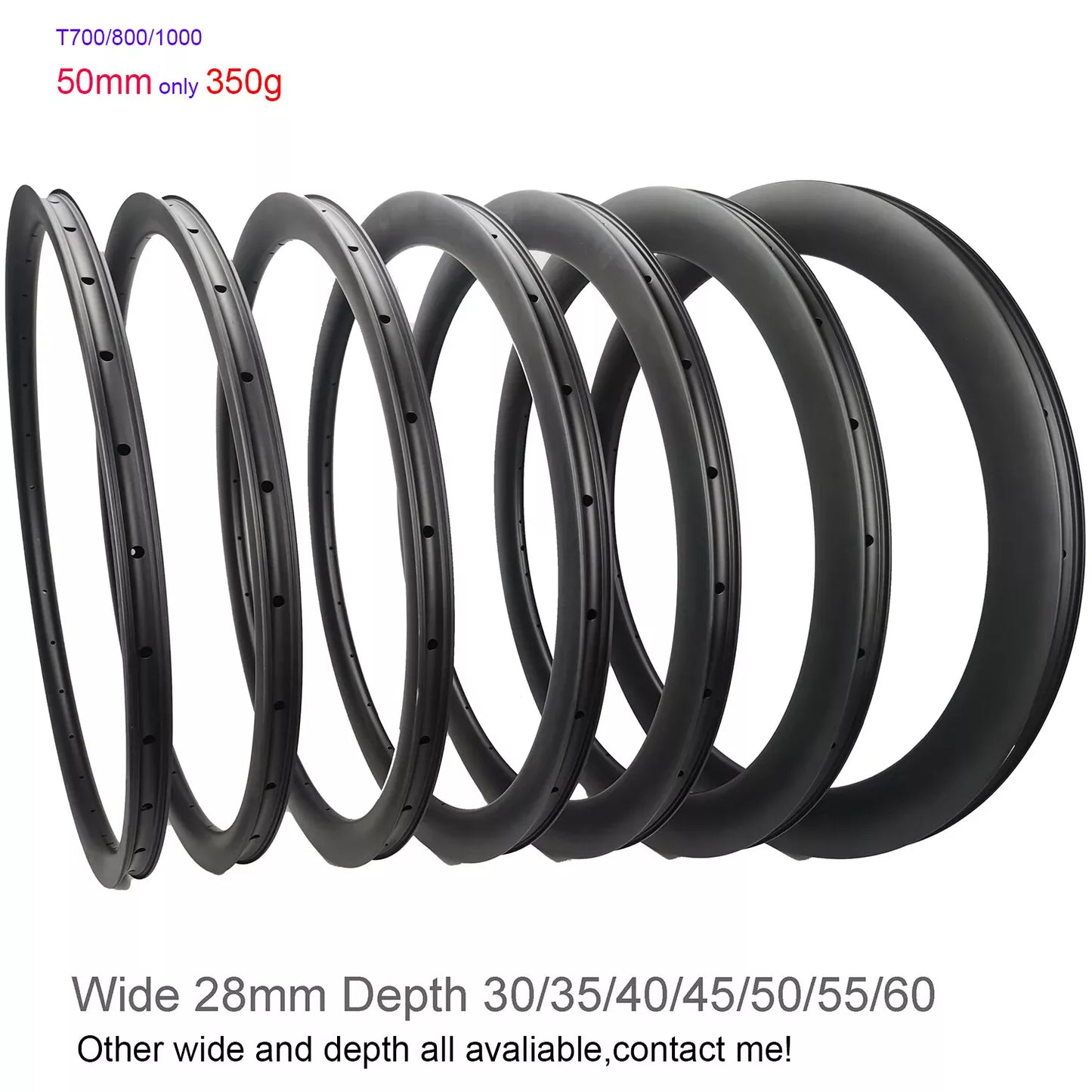 Carbon Road bike rim 30/35/40/45/50/55/60mm 700C Bicycle Carbon Rim Disc Brake 28mm wide Bike Tubeless Rims