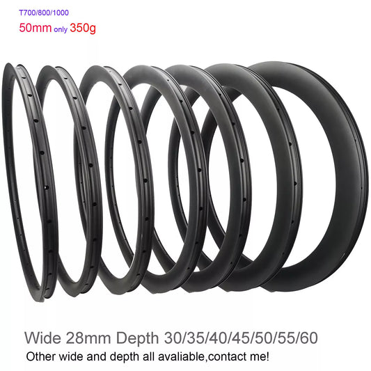 Carbon Road bike rim 30/35/40/45/50/55/60mm 700C Bicycle Carbon Rim Disc Brake 28mm wide Bike Tubeless Rims