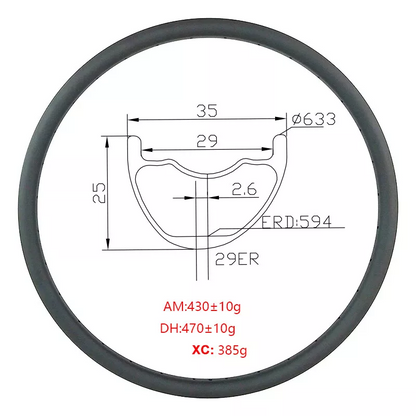 280g 29er Carbon Mtb Rims XC Tubeless Carbon Rim UD/3K 12K 3K Twill Matte Glossy 29in Clincher Hookless New Asymmetric