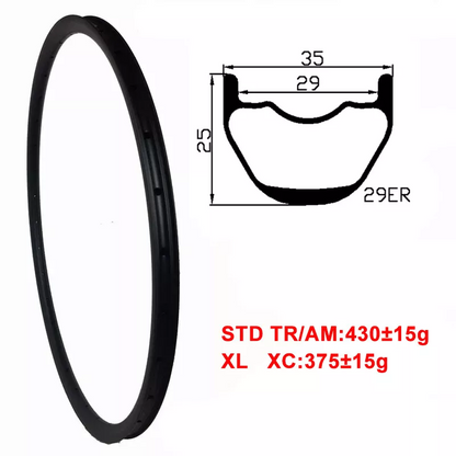 280g 29er Carbon Mtb Rims XC Tubeless Carbon Rim UD/3K 12K 3K Twill Matte Glossy 29in Clincher Hookless New Asymmetric