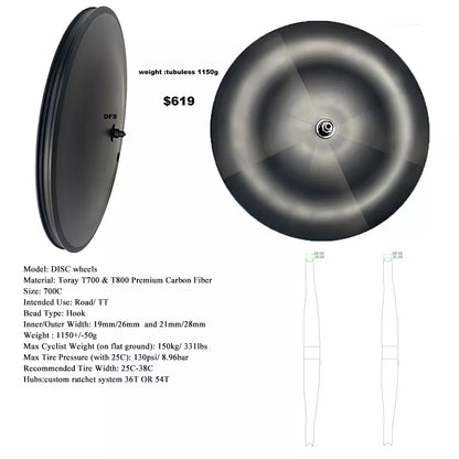 Carbon disc wheel 700C 23/25/26/28mm width track/road bike TT/fixed gear cycle carbon wheels