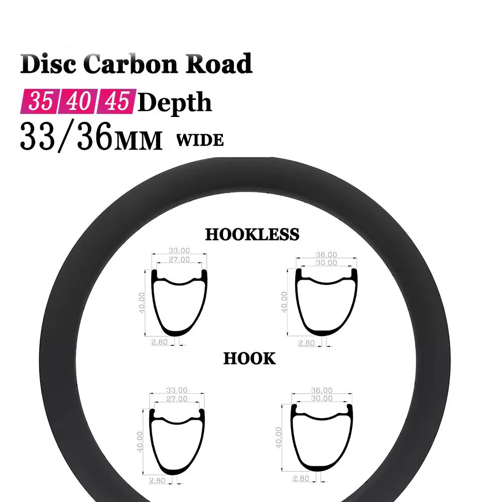 carbon road bike rim 33/36mm Width 700c All Road Bike Carbon Rim 35/40/45mm Depth Gravel Bicycle Disc Wheel Asymmetry 30mm Inner Wide Tubeless