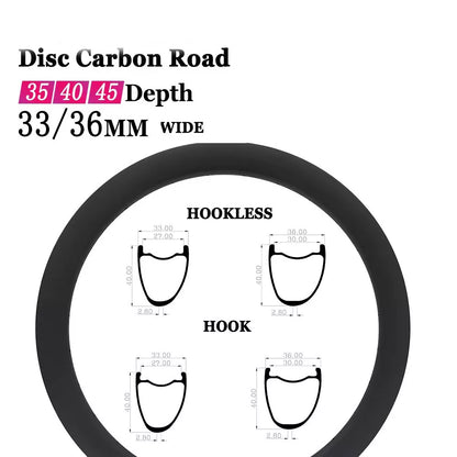 carbon road bike rim 33/36mm Width 700c All Road Bike Carbon Rim 35/40/45mm Depth Gravel Bicycle Disc Wheel Asymmetry 30mm Inner Wide Tubeless