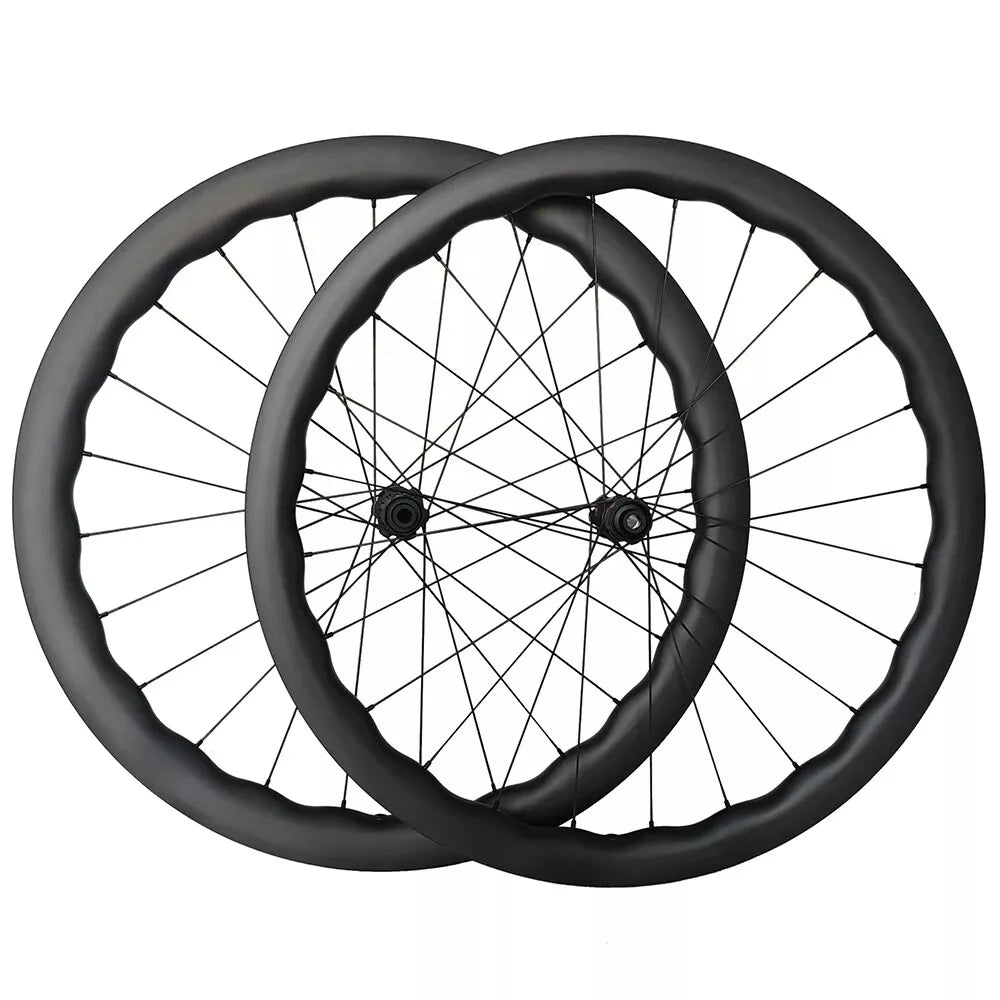 carbon road bike wheels wave WAVE 700c Carbon Wheelset Tubeless Ratchet Hub Quality Bicycle Wave Rim AERO Spoke Center-Lock Disc Brake Wheels