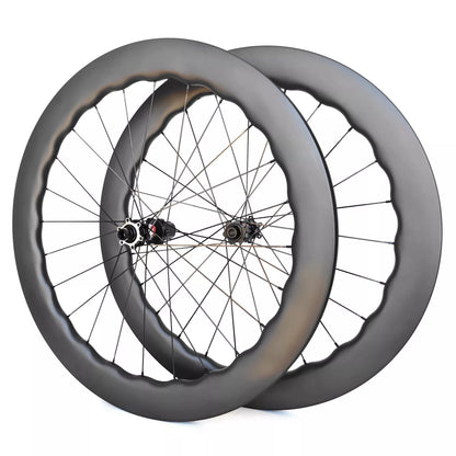 carbon road bike wheels wave WAVE 700c Carbon Wheelset Tubeless Ratchet Hub Quality Bicycle Wave Rim AERO Spoke Center-Lock Disc Brake Wheels