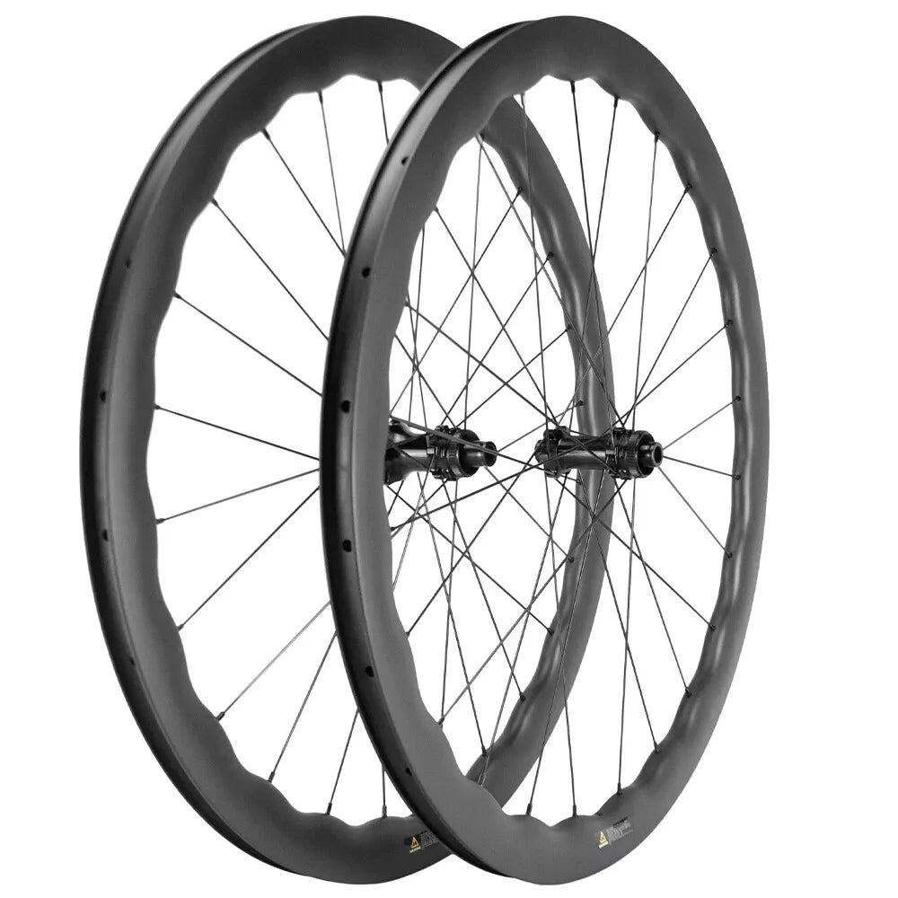 carbon road bike wheels wave WAVE 700c Carbon Wheelset Tubeless Ratchet Hub Quality Bicycle Wave Rim AERO Spoke Center-Lock Disc Brake Wheels